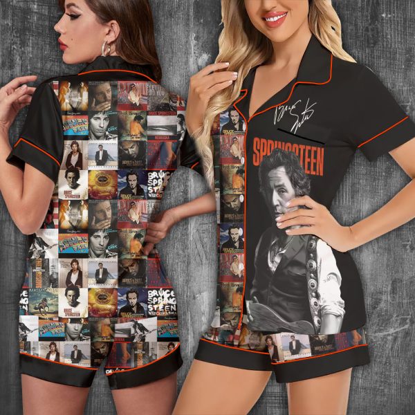 Bruce Springsteen Imitation Silk Pajama Set With Short Sleeve - HOATT 3797