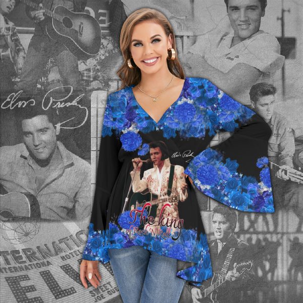 Elvis Presley Women's V-neck Blouse With Flared Sleeves - HOATT 3008