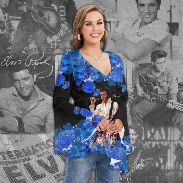 Elvis Presley Women's V-neck Blouse With Flared Sleeves - HOATT 3008