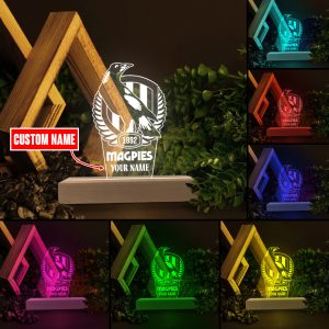 Personalized Collingwood FC Led Light with Wooden Base (7 Colors) - VANDH 387