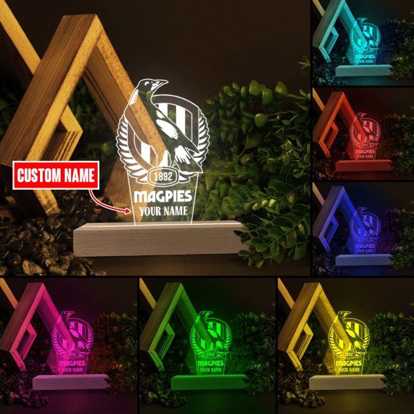 Personalized Collingwood FC Led Light with Wooden Base (7 Colors) - VANDH 387