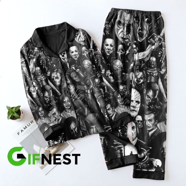 Horror Movies Button Down Pajamas Set - VANDH 660