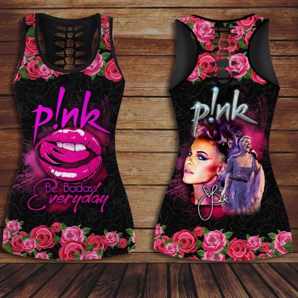 P!nk Hollow Tank Top Leggings - VANDH 768