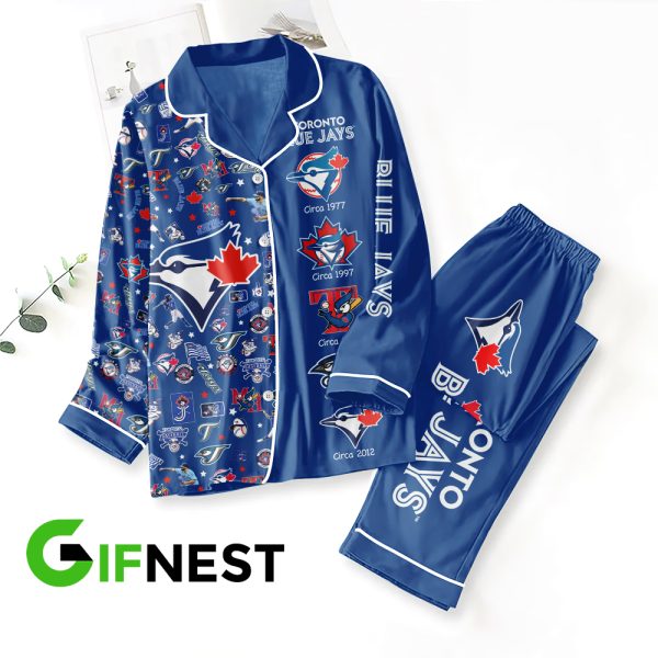 Toronto Blue Jays Button Down Pajamas Set - TANTN 1815