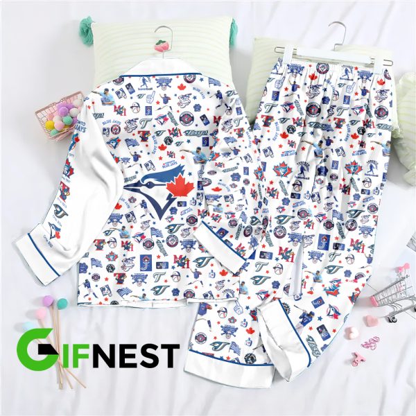Toronto Blue Jays Button Down Pajamas Set - TANTN 1902