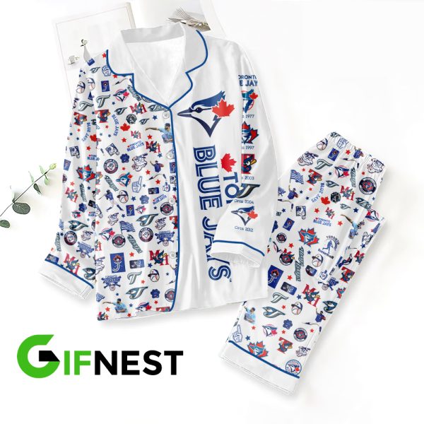Toronto Blue Jays Button Down Pajamas Set - TANTN 1902