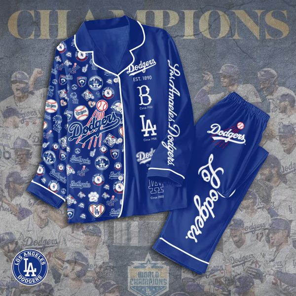 Los Angeles Dodgers Button Down Pajamas Set - TANTN 2399