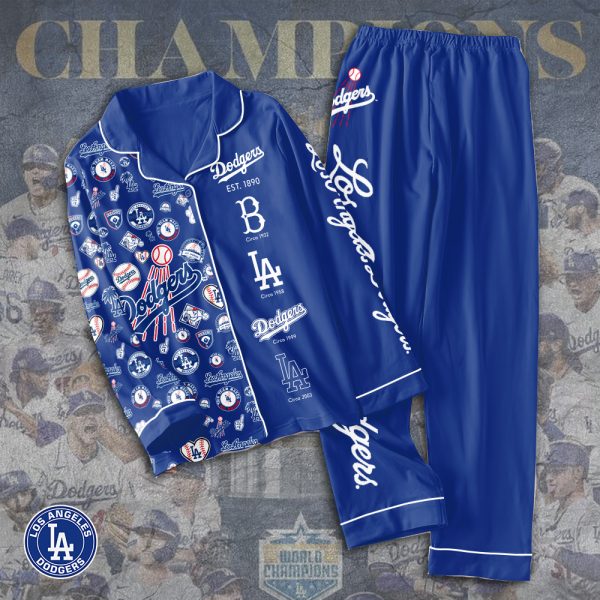 Los Angeles Dodgers Button Down Pajamas Set - TANTN 2399