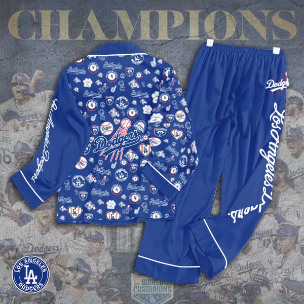Los Angeles Dodgers Button Down Pajamas Set - TANTN 2399