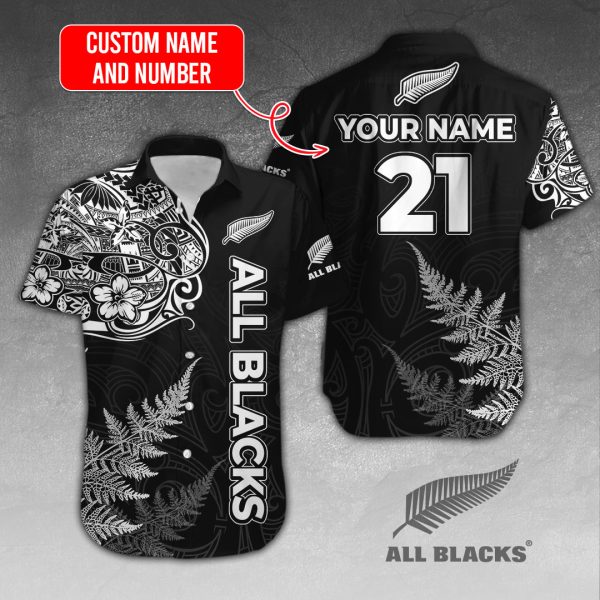 Personalized New Zealand National Rugby Union Team All Blacks Short Sleeve Dress Shirt - VANDH 1064