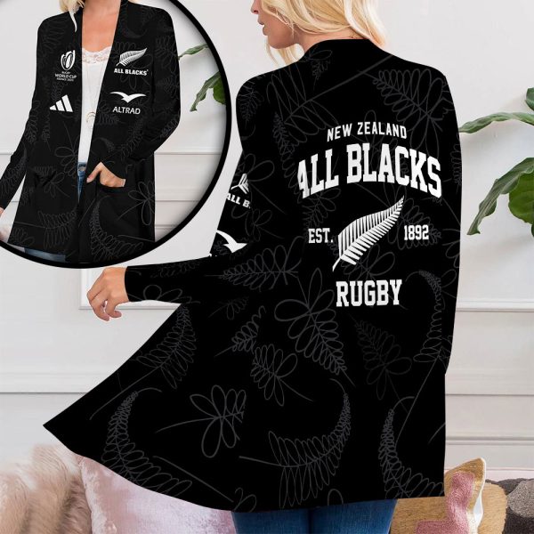 New Zealand National Rugby Union Team All Blacks Women’s Patch Pocket Cardigan – VANDH 942