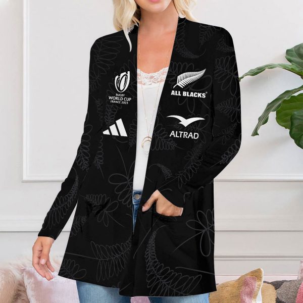 New Zealand National Rugby Union Team All Blacks Women’s Patch Pocket Cardigan – VANDH 942