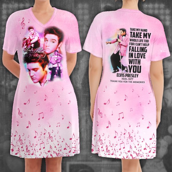 Elvis Presley V-Neck Cotton Dress - VANDH 1366