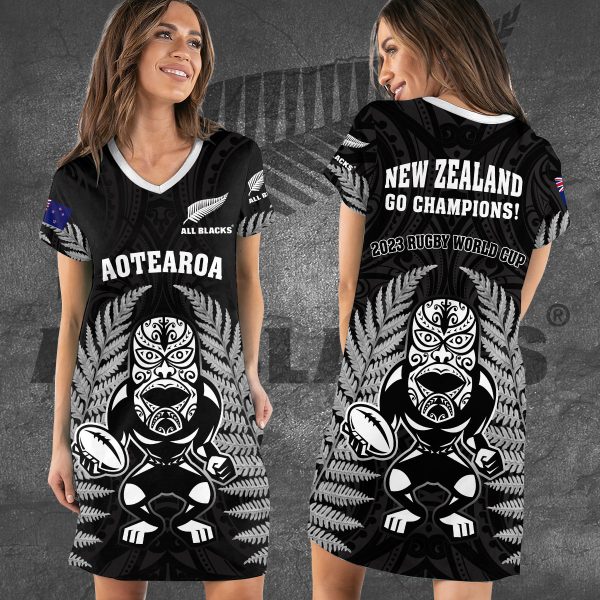 New Zealand National Rugby Union Team All Blacks V-Neck Cotton Dress - VANDH 1407