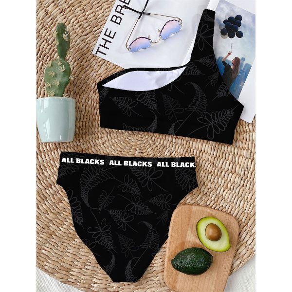 New Zealand National Rugby Union Team All Blacks Women's Bikini With Single Shoulder - VANDH 1355