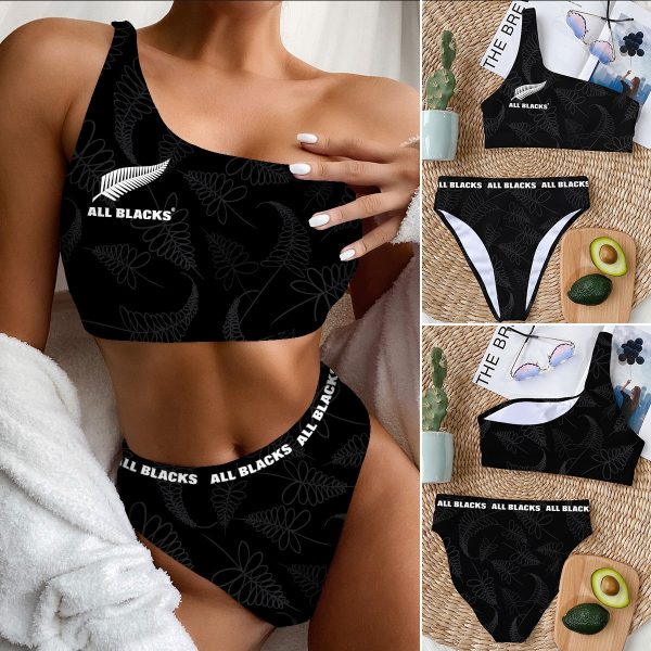 New Zealand National Rugby Union Team All Blacks Women's Bikini With Single Shoulder - VANDH 1355