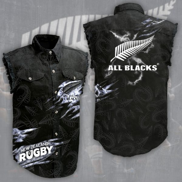 New Zealand National Rugby Union Team All Blacks 3D Lightweight Sleeveless Denim Shirt - VANDH 1351