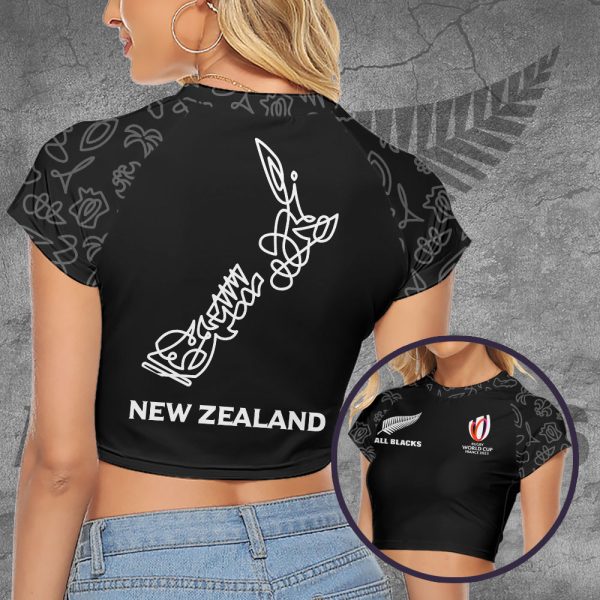 New Zealand National Rugby Union Team All Blacks 3D Women's Raglan Cropped T-shirt - VANDH 1371