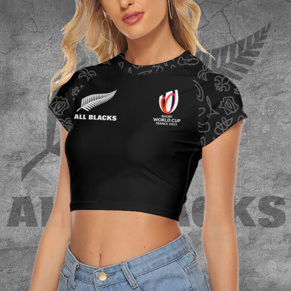 New Zealand National Rugby Union Team All Blacks 3D Women's Raglan Cropped T-shirt - VANDH 1371