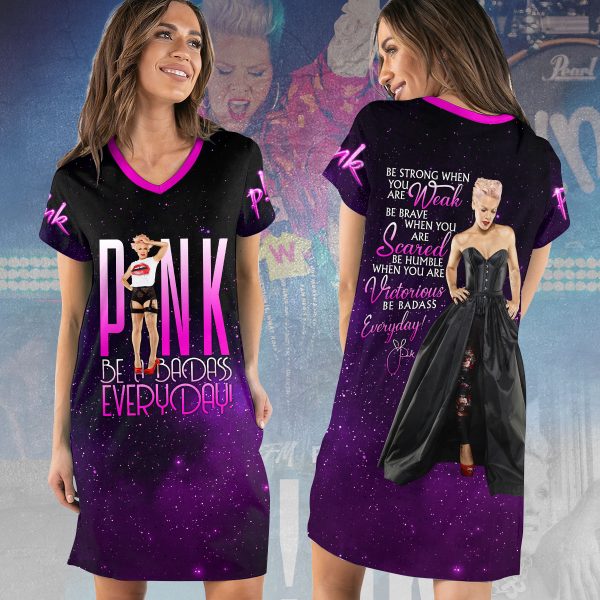 P!nk V-Neck Cotton Dress - VANDH 1413
