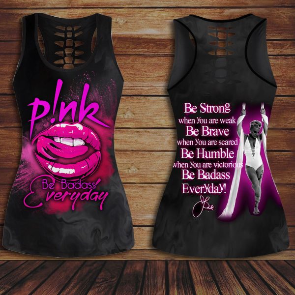 P!nk Hollow Tank Top Leggings - VANDH 1390