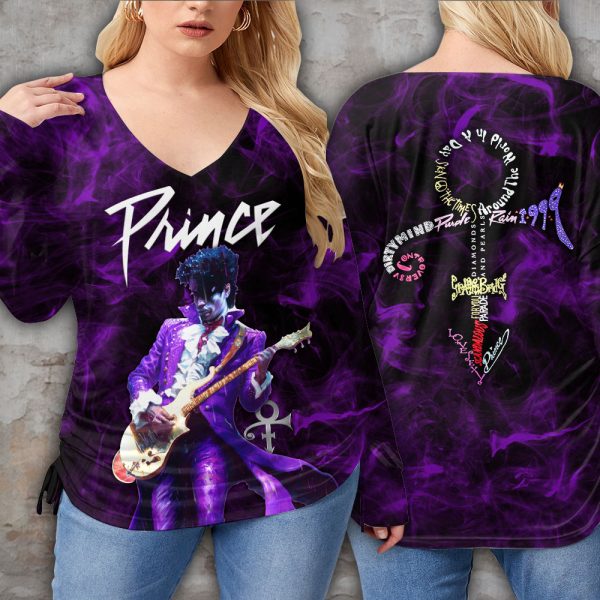 Prince V-Neck Shirt With Side Drawstring (Plus Size) - VANDH 1456