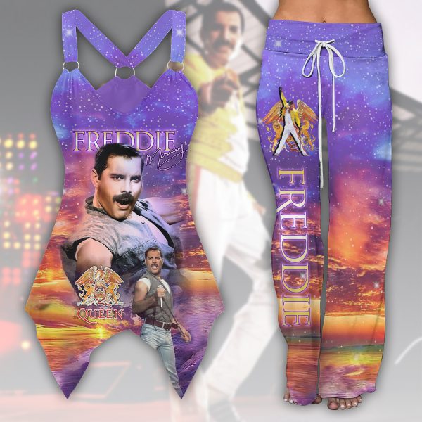 Freddie Mercury Racing Tank Top With Irregular Hem And High-Waisted Trousers Set - MAITM 4960
