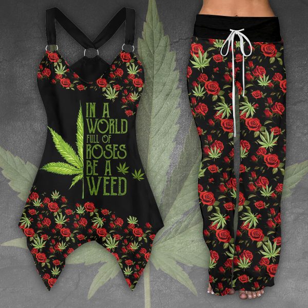 Weed Racing Tank Top With Irregular Hem And High-Waisted Trousers Set - VANDH 1629