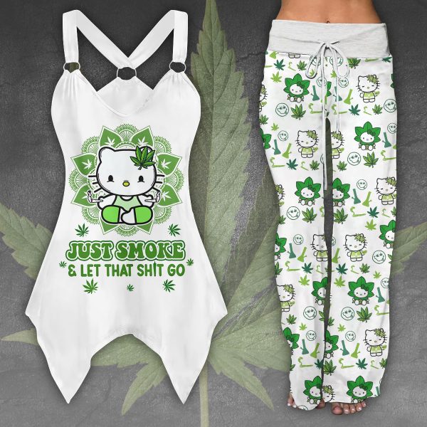 Weed Racing Tank Top With Irregular Hem And High-Waisted Trousers Set - VANDH 1634