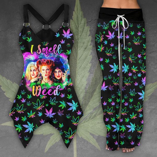 Weed Racing Tank Top With Irregular Hem And High-Waisted Trousers Set - VANDH 1635