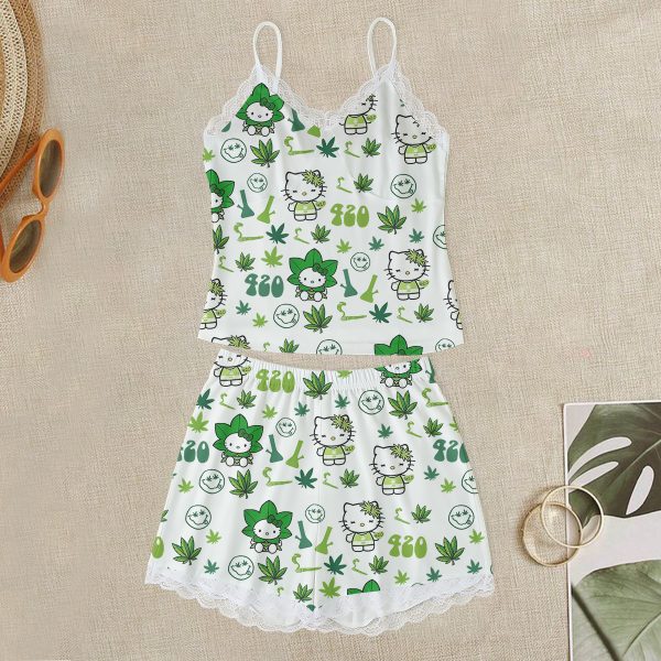Weed 3D Cami Home Suit With Lace Edge - VANDH 1653