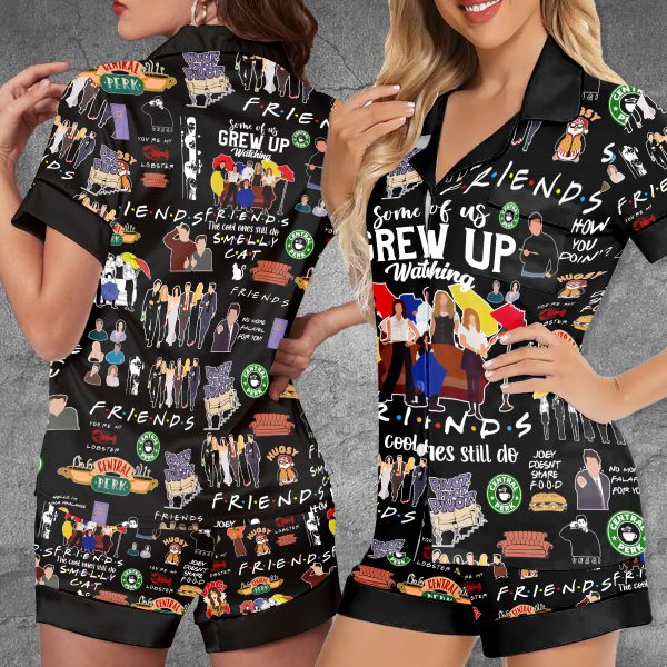 Friends Imitation Silk Pajama Set With Short Sleeve - TANTN 3725