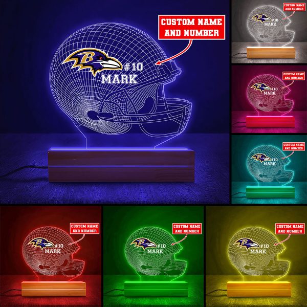 Personalized Baltimore Ravens Led Light with Wooden Base (7 Colors) - VANDH 2326