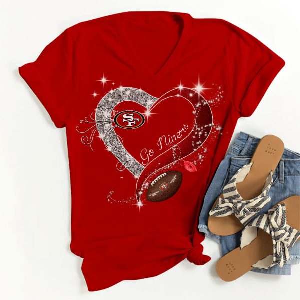 San Francisco 49ers 3D Women’s V-neck T-Shirt - TANTN 4237