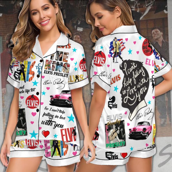 Elvis Presley Imitation Silk Pajama Set With Short Sleeve - VANDH 2498