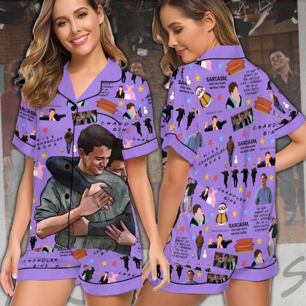 Friends Imitation Silk Pajama Set With Short Sleeve - VANDH 2453