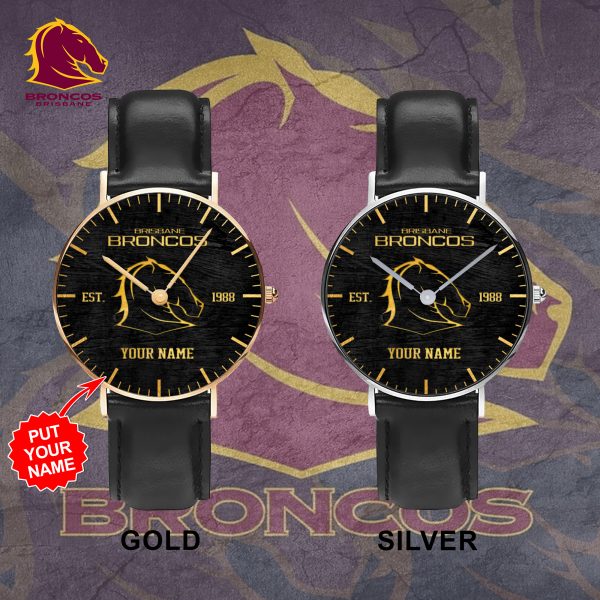 Personalized Brisbane Broncos Black Stitched Leather Watch - TANTN 5075