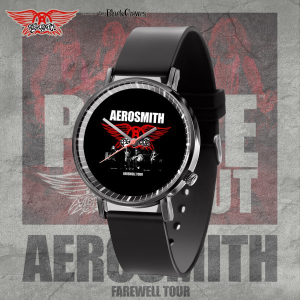Aerosmith Black Leather Watch - TANTN 4754