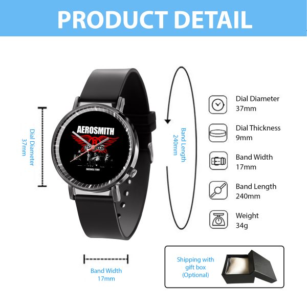 Aerosmith Black Leather Watch - TANTN 4754