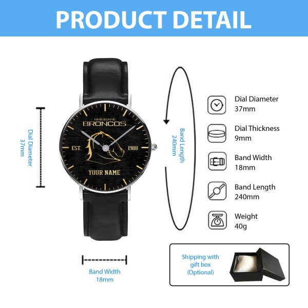 Personalized Brisbane Broncos Black Stitched Leather Watch - TANTN 5075
