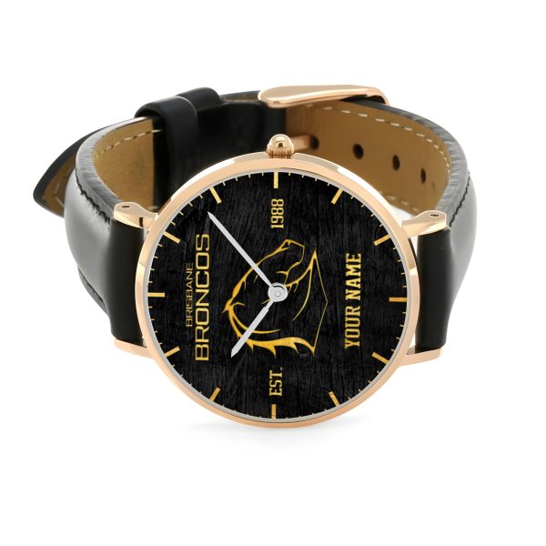 Personalized Brisbane Broncos Black Stitched Leather Watch - TANTN 5075