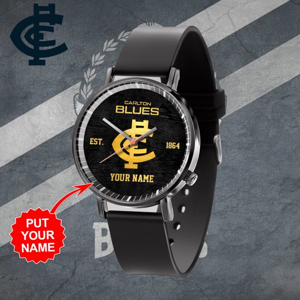 Personalized Carlton Football Club Black Leather Watch - TANTN 5092