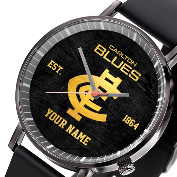 Personalized Carlton Football Club Black Leather Watch - TANTN 5092