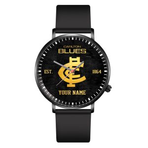 Personalized Carlton Football Club Black Leather Watch - TANTN 5092