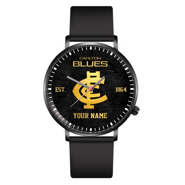 Personalized Carlton Football Club Black Leather Watch - TANTN 5092