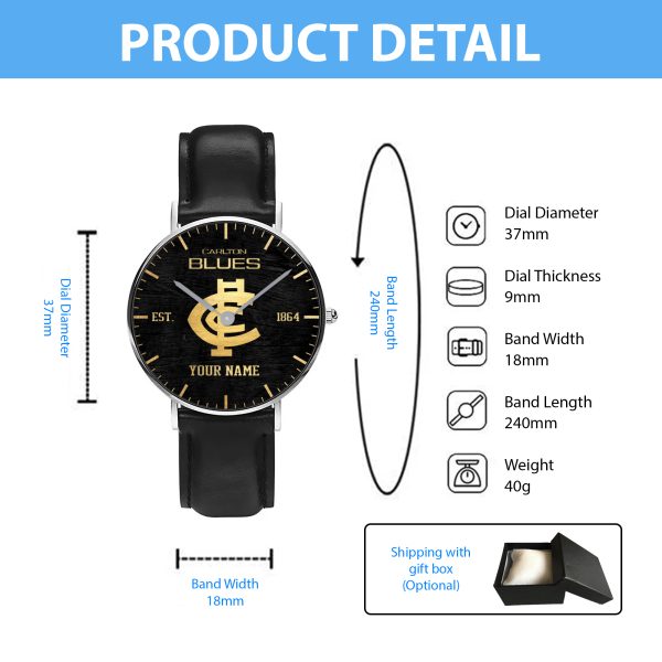 Personalized Carlton Football Club Black Stitched Leather Watch - TANTN 5093