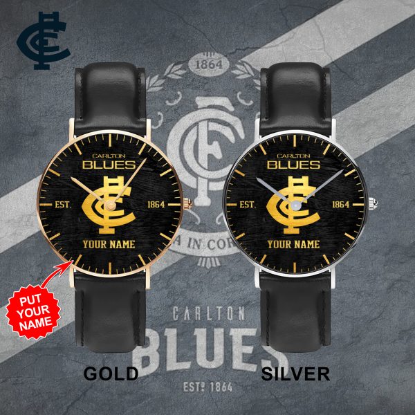 Personalized Carlton Football Club Black Stitched Leather Watch - TANTN 5093