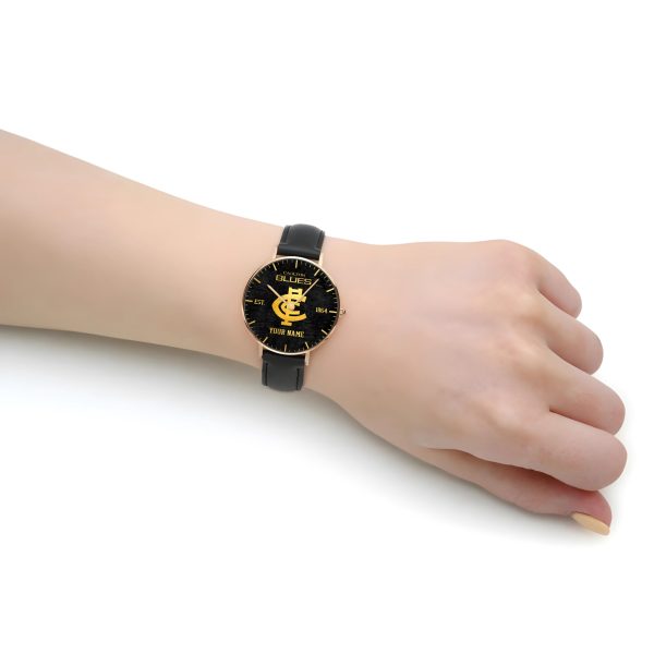 Personalized Carlton Football Club Black Stitched Leather Watch - TANTN 5093
