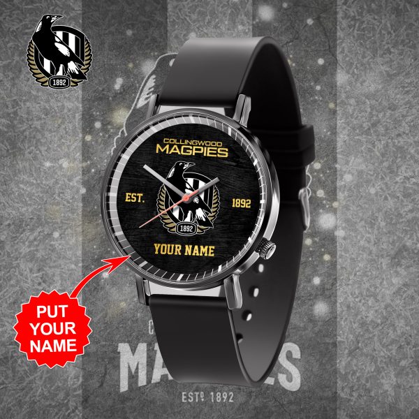 Personalized Collingwood FC Black Leather Watch - TANTN 5072