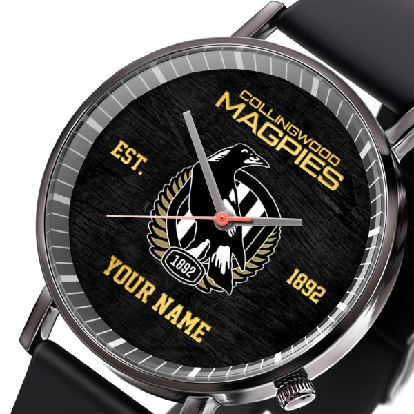Personalized Collingwood FC Black Leather Watch - TANTN 5072